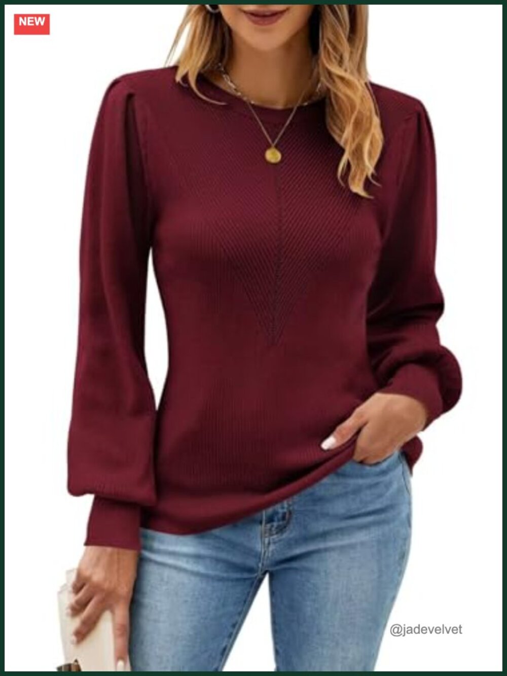 Women's Ribbed Knit Crew Neck Pullover Sweater Long Sleeve Slim Fit